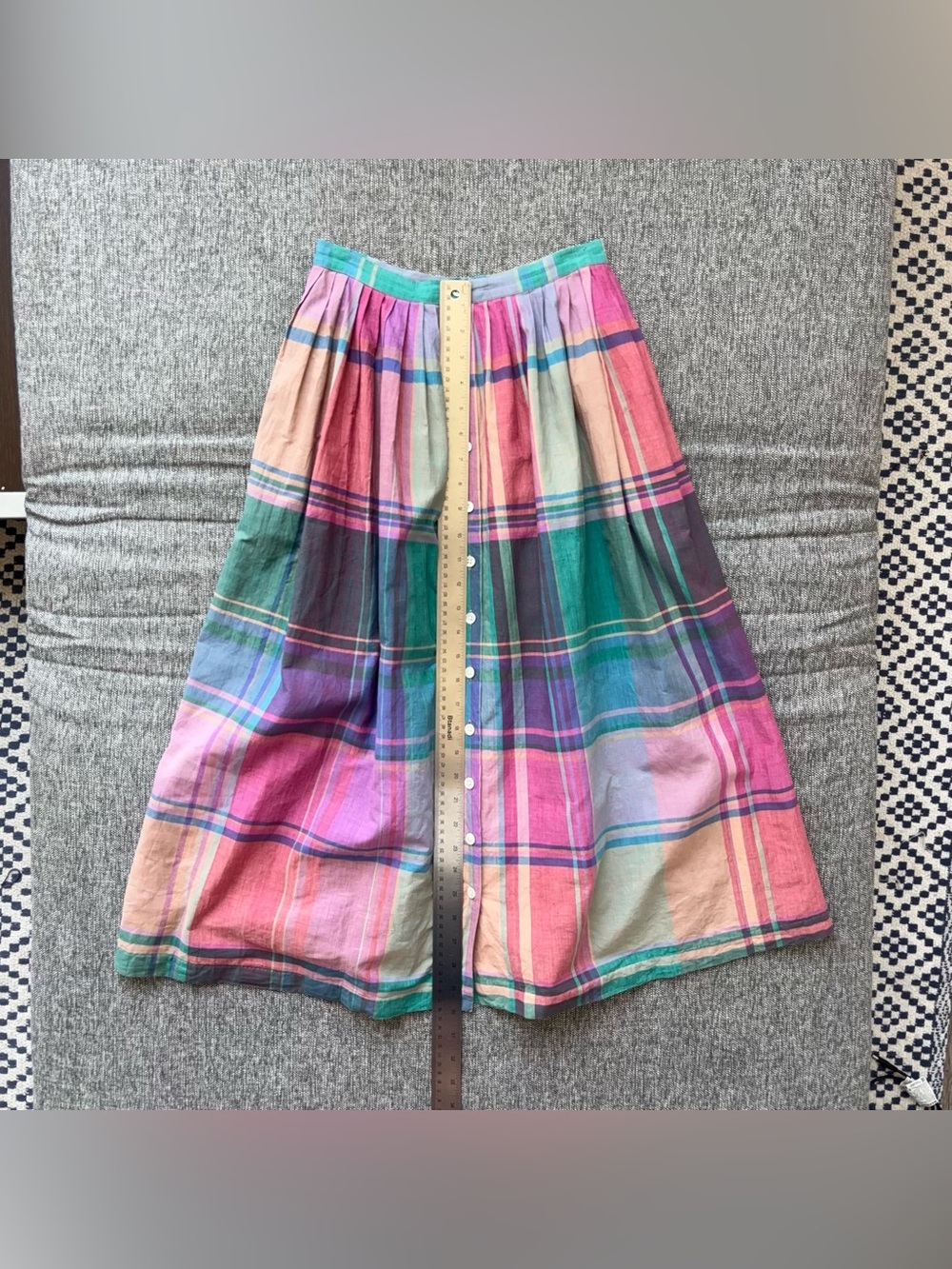Ralph Lauren Madras Plaid Midi Skirt Sz 4 Hand Woven Rainbow 80s Blue Label - Picture 14 of 15